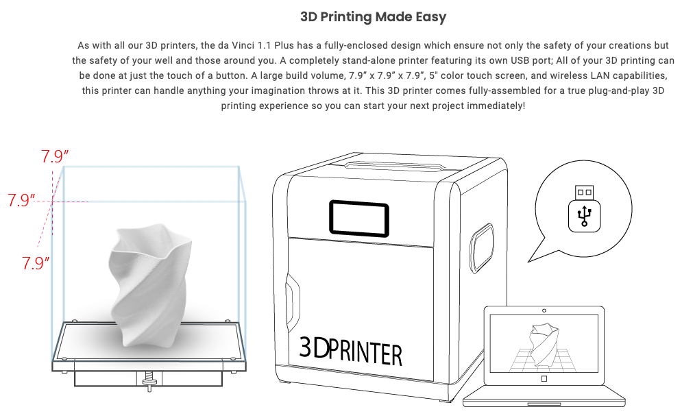 XYZprinting da Vinci 1.1 plus 3D Printer
